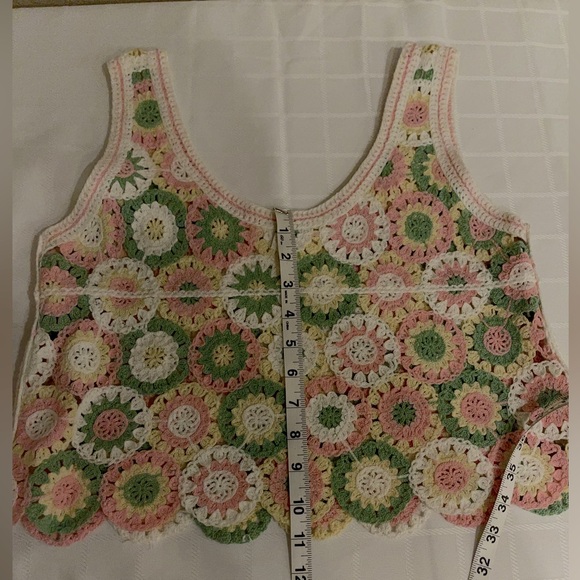 Barbiecore Festival fun Crochet Knit Cropped Tank Top Size Medium Multi-Color - Picture 6 of 10